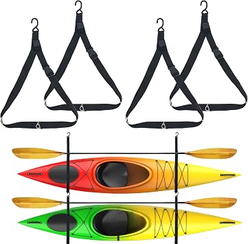 Kayak Storage Strap,Kayak Hanging Straps 1in/1.5in Wide,Adjustable Kayak Wall Mount Straps,Kayak Storage Strap System With Paddle Loops for Hanging 1or 2 Kayak,Paddle Board,Surfboard,Canoe2/4 Pack