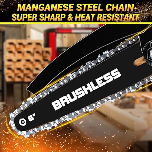 Miniatura 5 de Mini motosierra inalámbrica, motosierra eléctrica sin escobillas de alta potencia de 1000 W, motosierra eléctrica de 6 pulgadas mejorada 2025 con