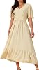 Seta T Womens Swiss Dots Boho Dress Ruffle Short Sleeve V Neck Tiered Midi Dress High Waist Beach Dress