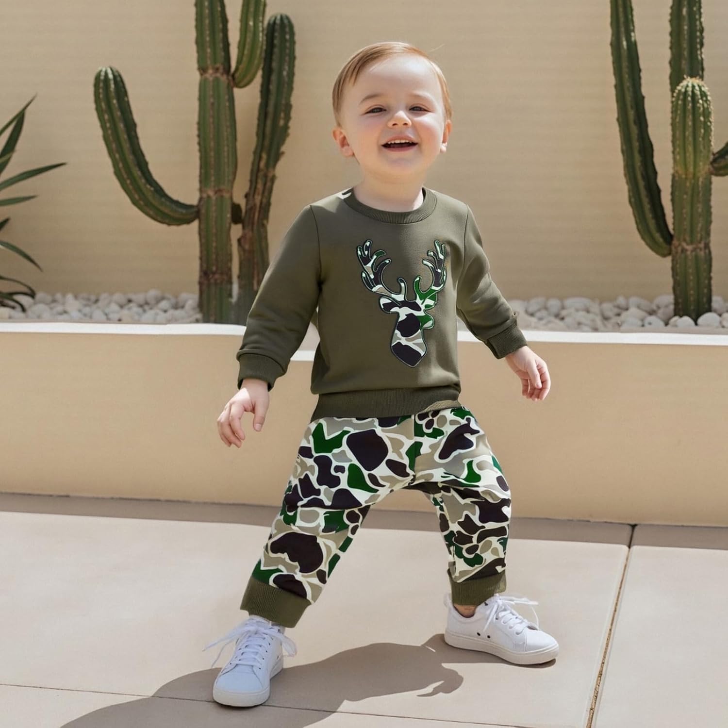 Muineobuka Toddler Baby Boy Hunting Clothes Reindeer Embroidery Sweatshirt and Camouflage Pants Outfits Baby Camo Clothing - Image 5