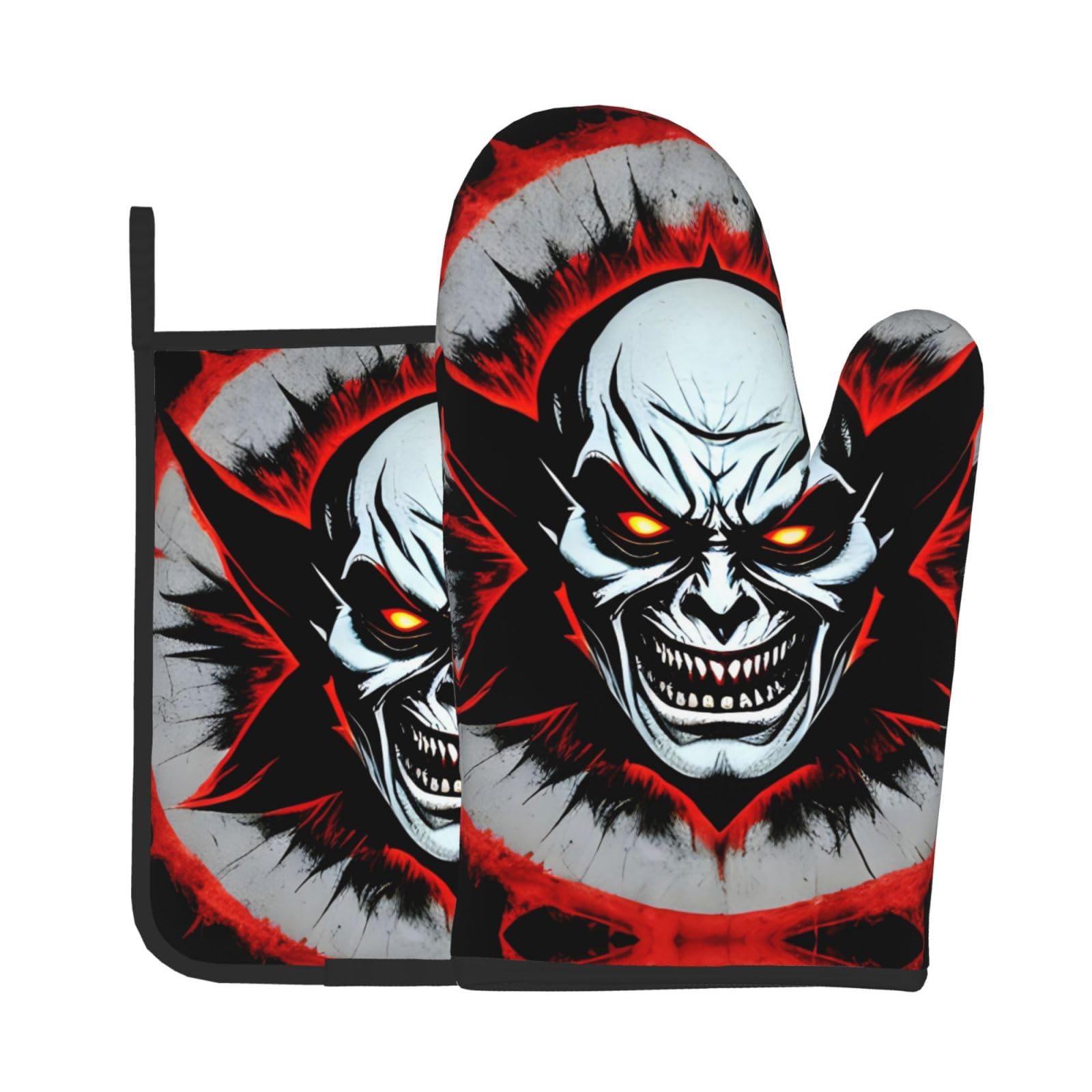 Oven Mitts and Potholders Set of 2 for Kitchen Baking Cooking GrayRed and Black Evil Ghost Thick and Durable