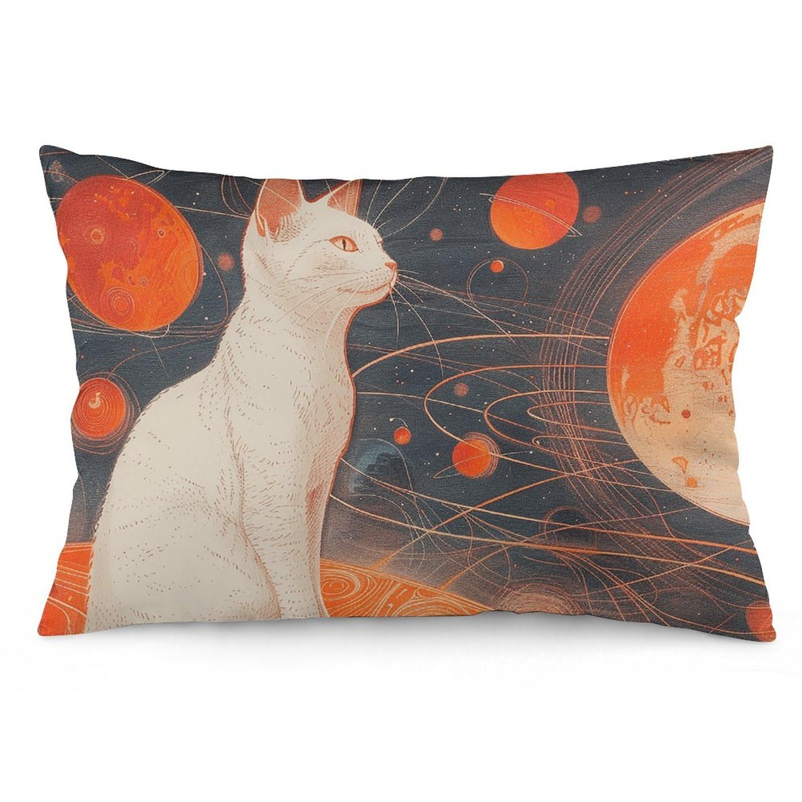 NONHAI 2 Pack Pillow Cases for Hair and Skin, Soft Breathable Pillow Case Covers with Hidden Zipper, Cats and Planets Pillowcase 16 "x24 Pillow Covers for Sleeping Gift
