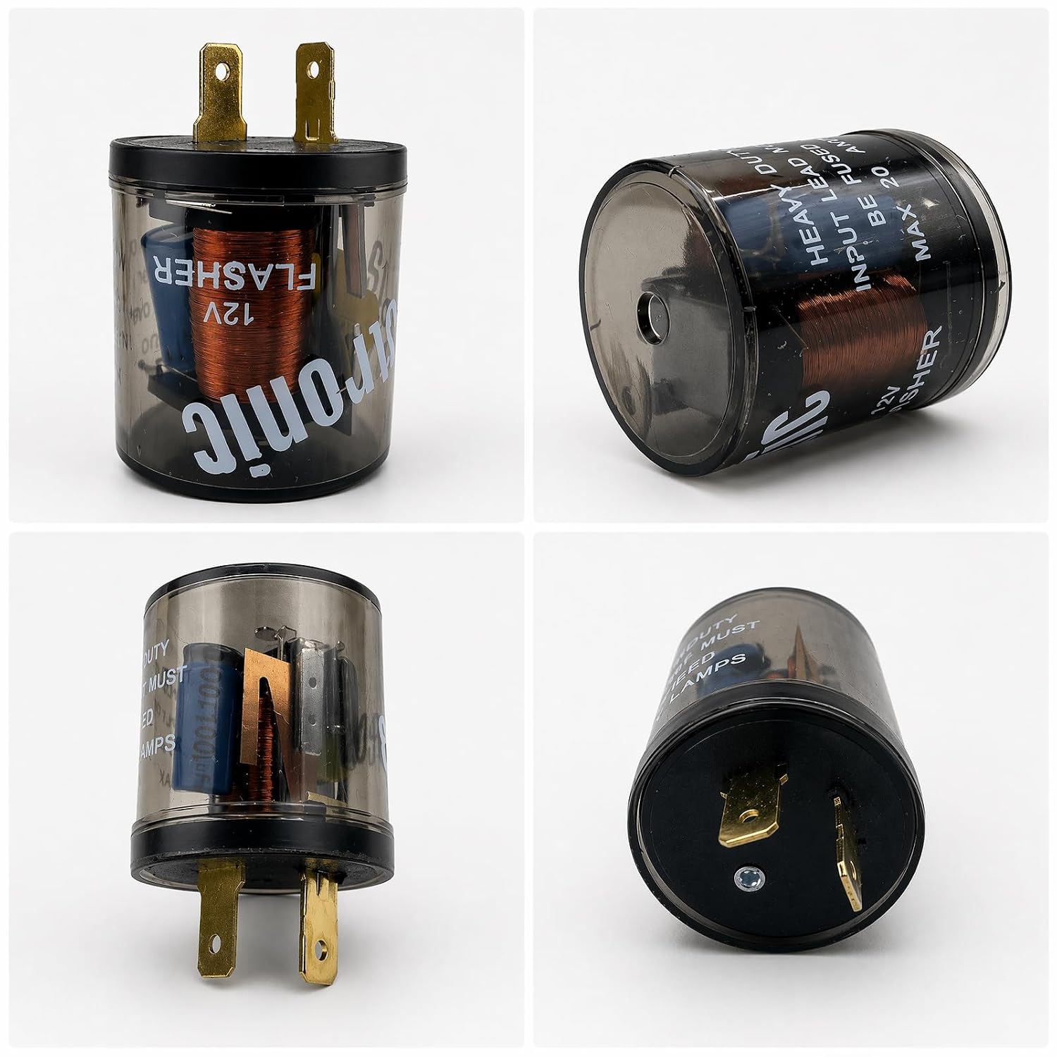 2‑Pack 12V 20A Electronic Flasher Relay, 2‑Pin Turn Signal Relay, Transparent Round Housing, Universal Automotive Signal Light, Fix Signal
