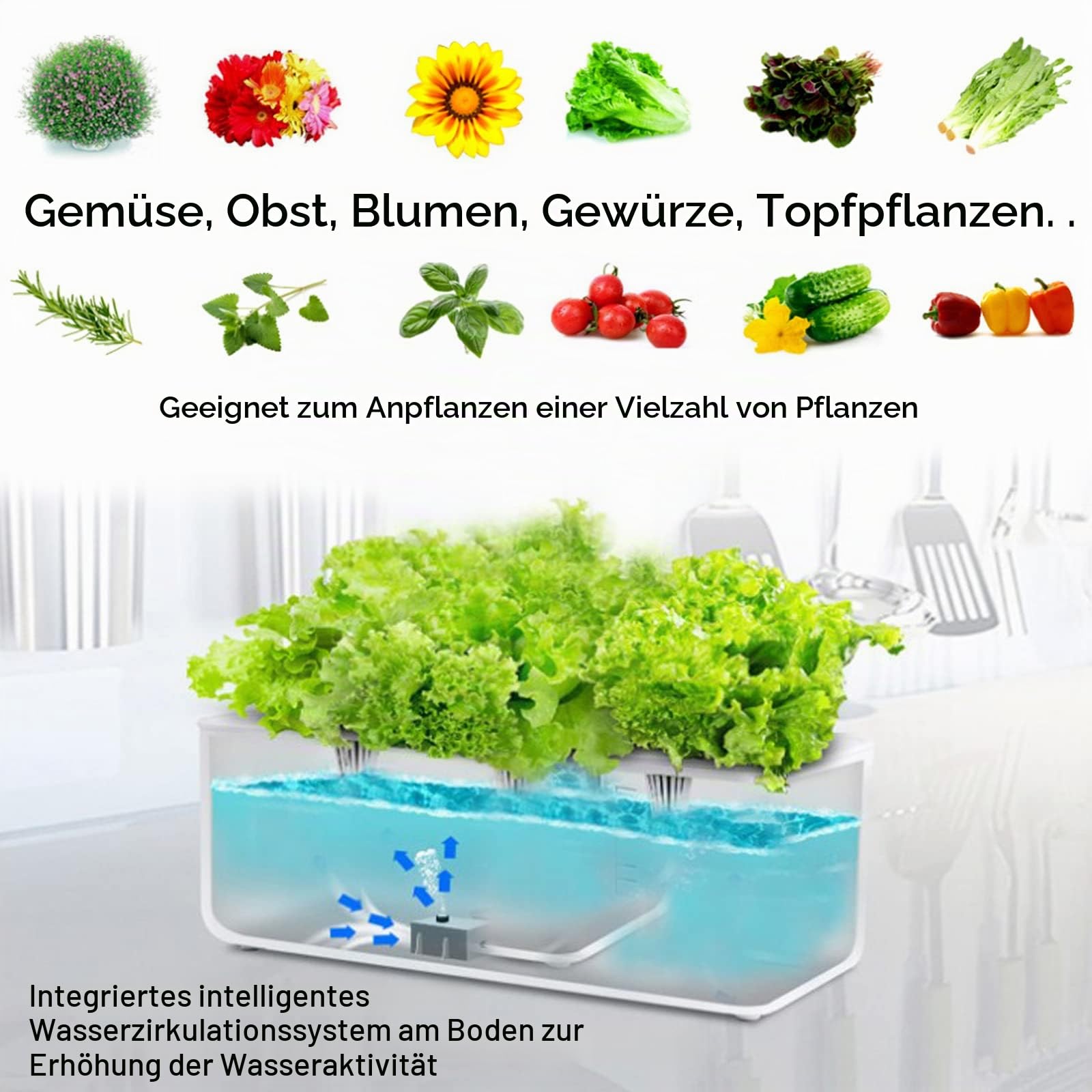 RoseFlower Hydrokultur-Anzuchtsysteme, Indoor Pflanzenanzucht Station, Kräutergarten mit LED-Licht, bis zu 28 cm höhenverstellbar, für den Innenbereich, Gartensystem für Zuhause-Weiß