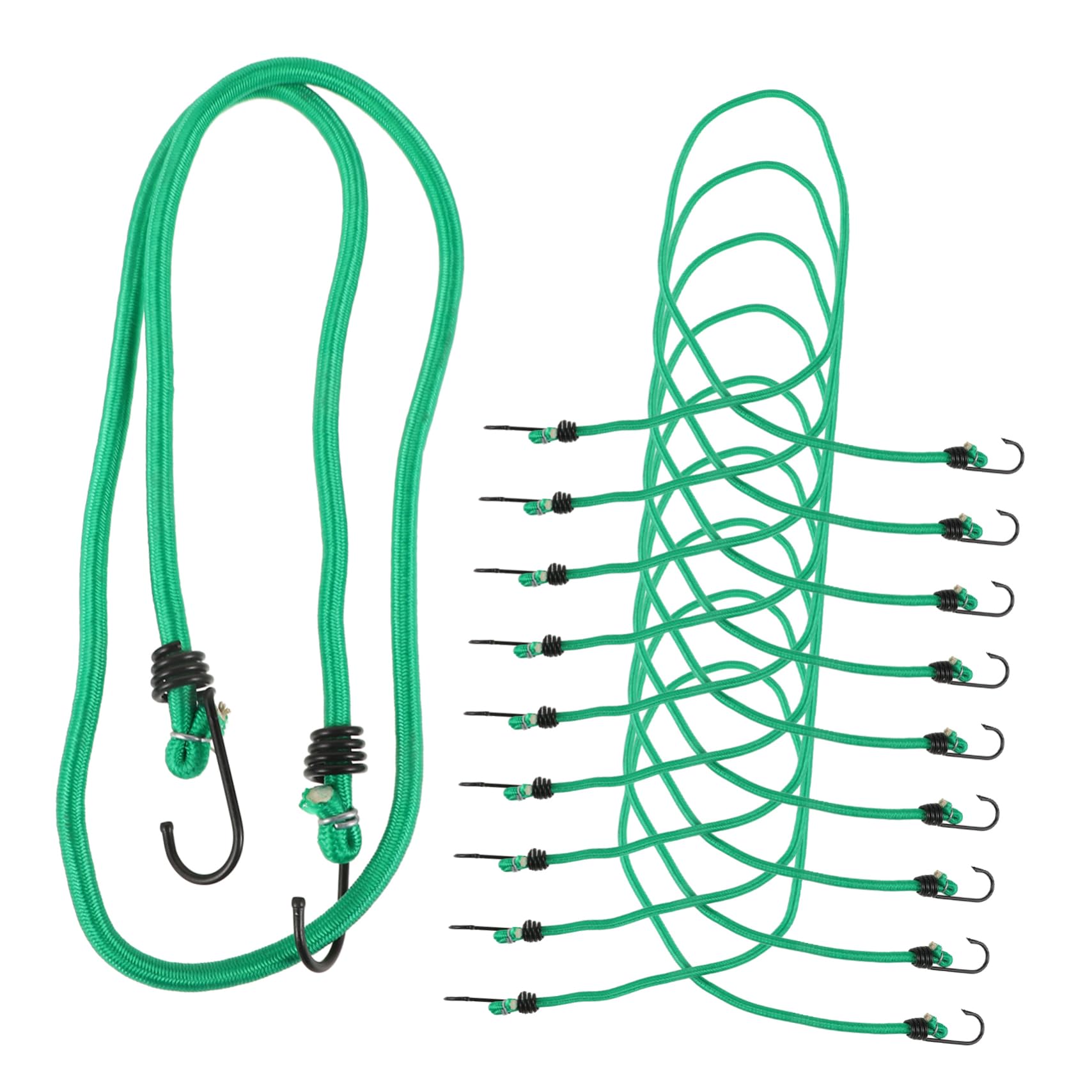 Corda Elastica con Ganci 8mm 10 Pezzi Verde per Outdoor | Facile da Trasportare e Smontare, Ciclismo e Arrampicata, Cordino in Ferro per Fissaggio e Legatura