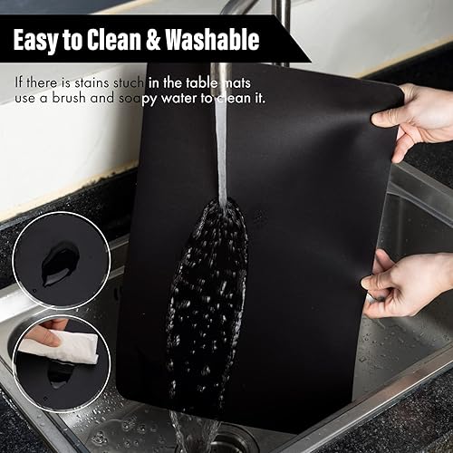 Miniatura 4 de Juego de 6 manteles individuales de piel sintética resistentes a las manchas de calor, antideslizantes, lavables, impermeables, para interiores,