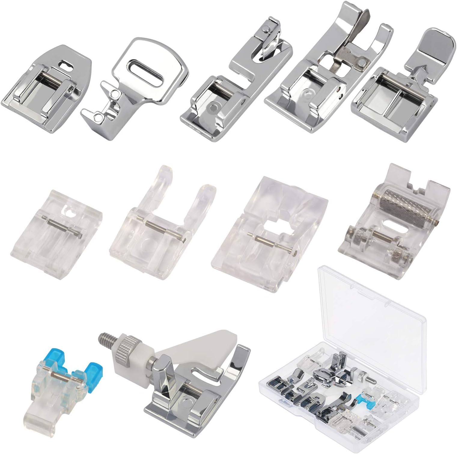 KATOOM Sewing Machine Feet 11pcs Presser Foot Replacement Part Spare Domestic Accessories with Storage Box for Brother Singe Janome Toyota Low Shank