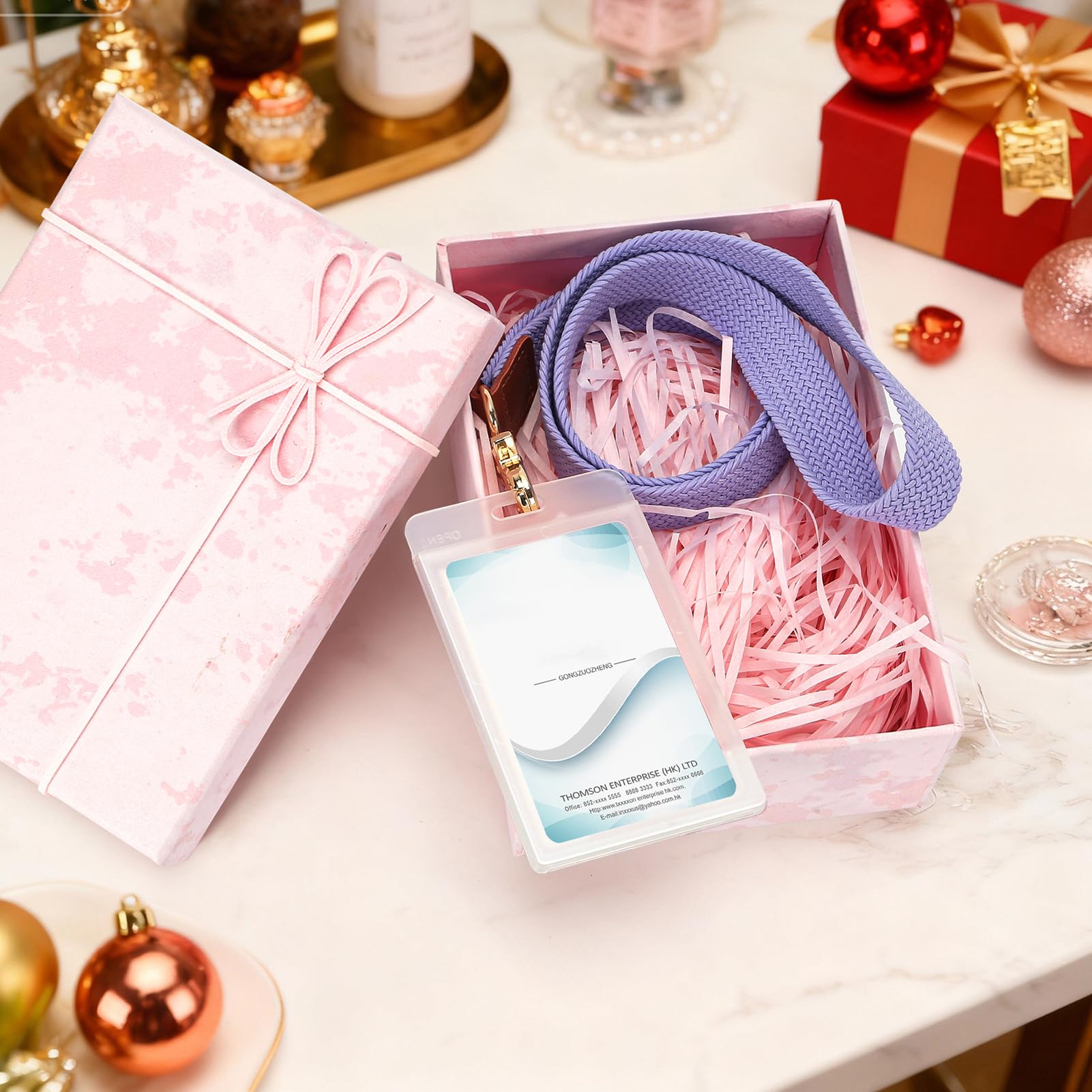 CHUQING Porta tessere con cinturino, cordino da portare al collo, portachiavi, porta tessere, cordino, tracolla,Porta badge,Rosa