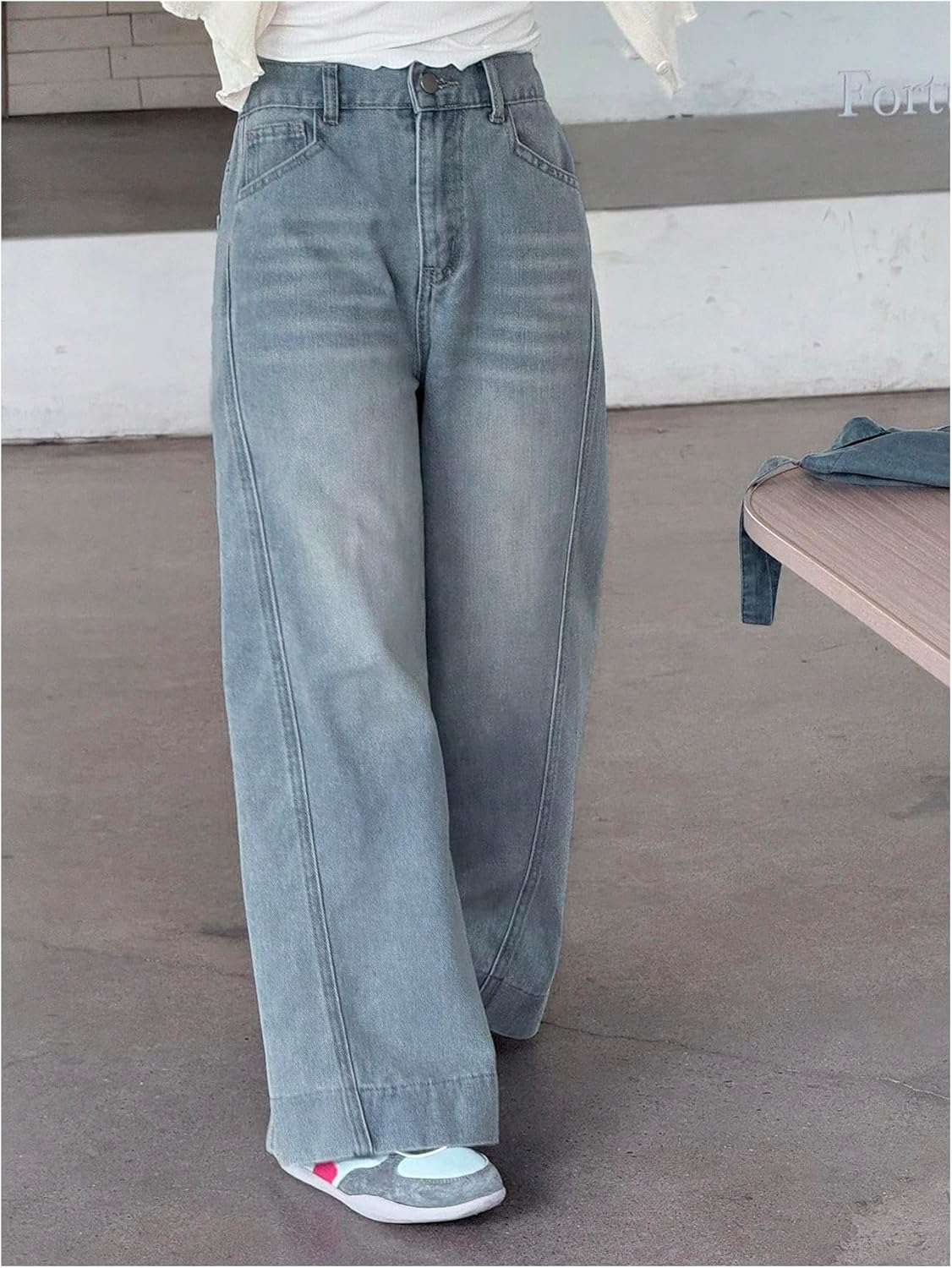 GORGLITTER Girl's Baggy Wide Leg Jeans Elastic High Waisted Denim Pants Bottoms Trousers with Pockets - Image 4