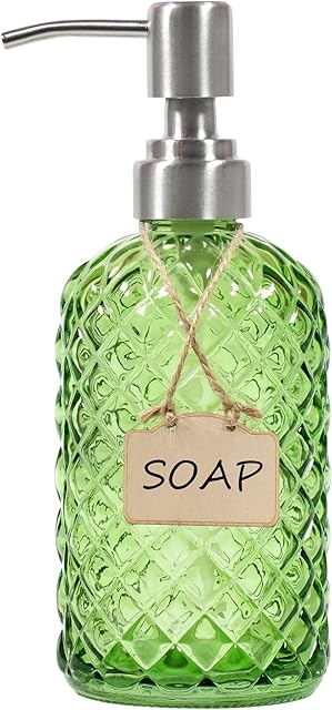 Bathroom & Kitchen Glass Hand and Dish Soap Dispenser with 304 Rustproof Stainless Steel Pump (Green)