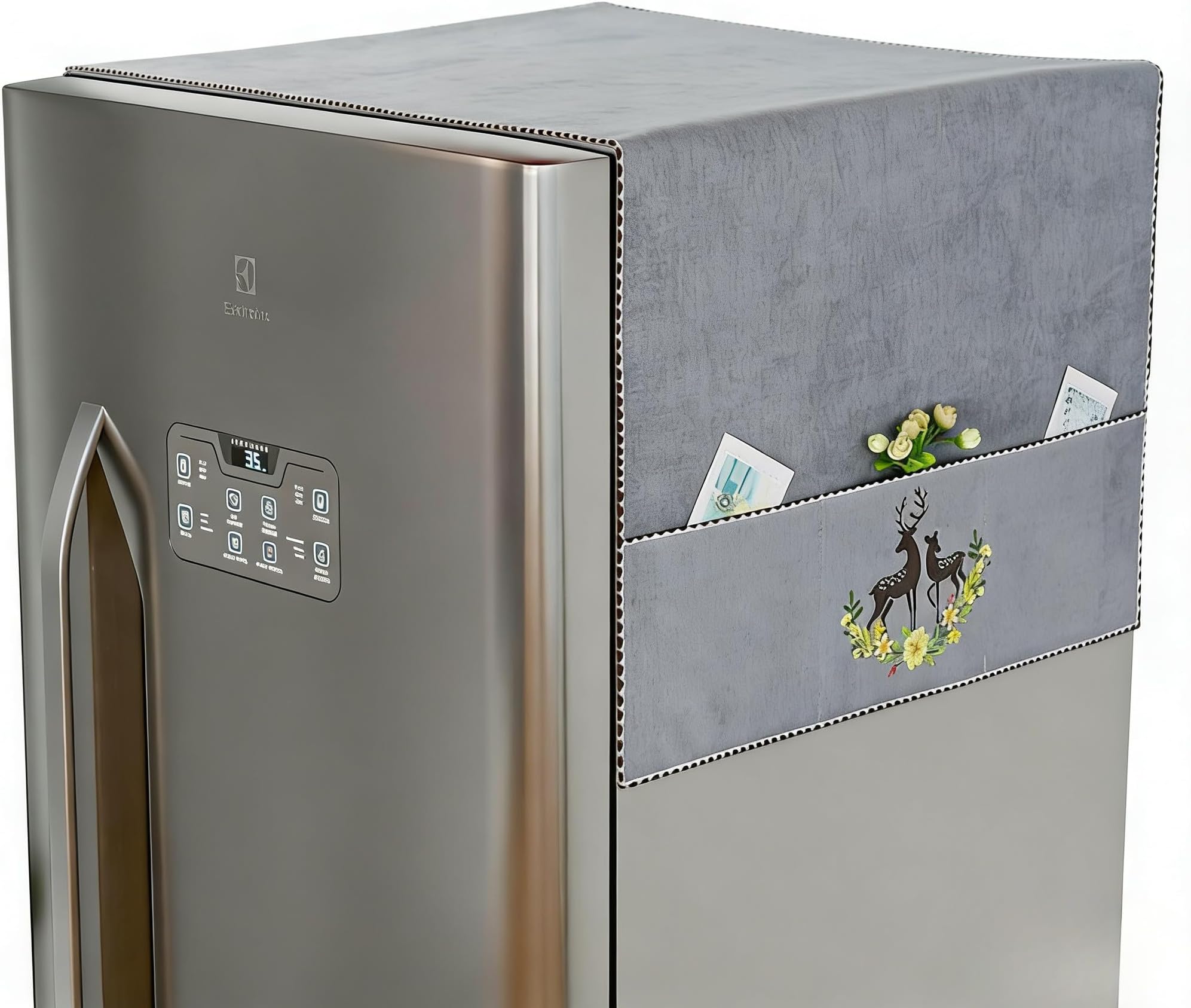 HASTHIP® Fridge Cover Top, Fashion Print Durable Chenille Plush Dust Fridge Cover with Utility Pockets, 21.6 x 55 inches