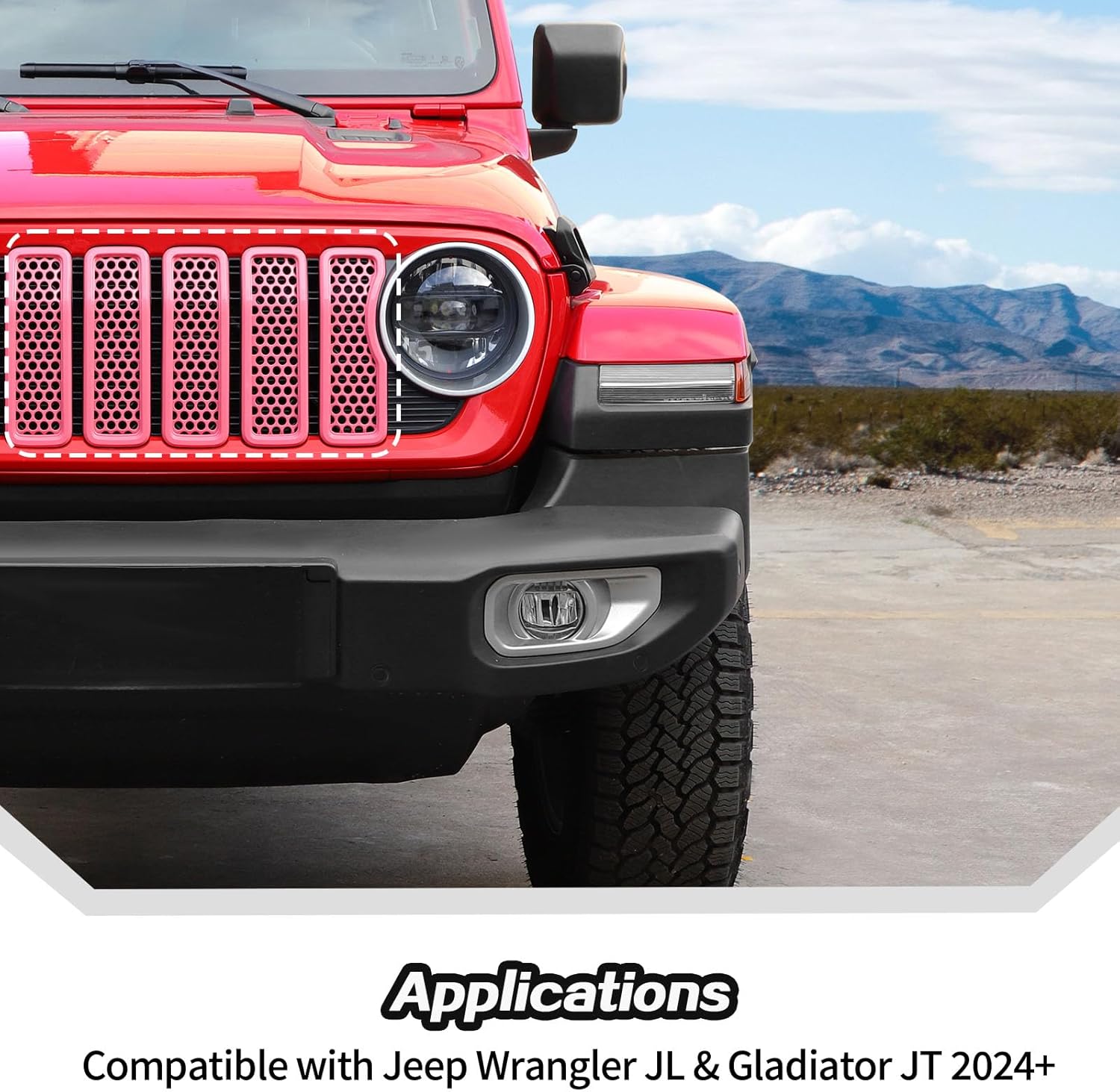 JeCar Mesh Grill Inserts for Jeep Wrangler JL JLU 2024+ (Pink)