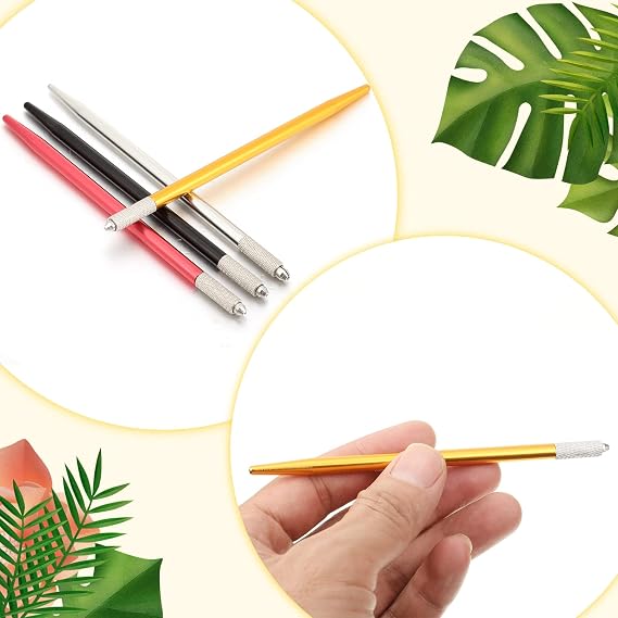 Leelosp 20 Pieces Microblading Eyebrow Pen Manual Microblading Pens Needle Holder Aluminum Hand Microblade Tools Light Microneedle Tool for Makeup Supplies Salons