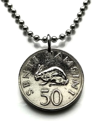 1966 Tanzania 50 Senti coin pendant rabbit bunny hare Dar es Salaam Mwanza Arusha Dodoma Mbeya Morogoro Kahama Tabora Zanzibar City Tanganyika Serengeti safari Mount Kilimanjaro Swahili Sukuma n003417