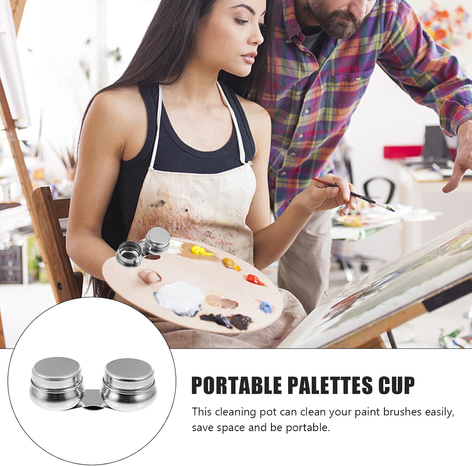 Healifty 3pcs Stainless Steel Paint Mixing Cups with Lid for Oil Paint and Brush Cleaning, Professional Palette Cups for Artists and Oil Painting Supplies