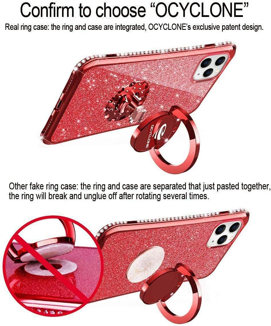 OCYCLONE iPhone 11 Pro Case, Cute Glitter Sparkle Bling Diamond Bumper with Ring Kickstand Women Girls Soft TPU Protective Phone Case for iPhone 11 Pro [5.8 inch] 2019 - Red