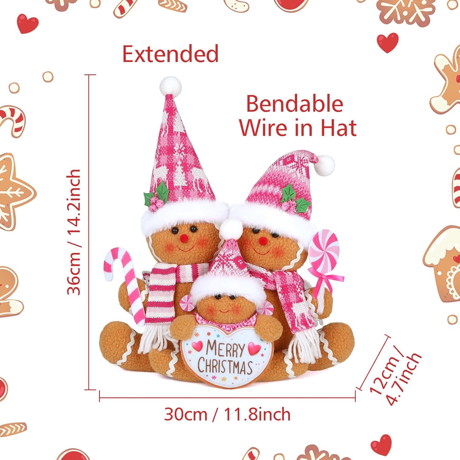 HMASYO Pink Gingerbread Christmas Tree Topper and Pink Gingerbread Family Christmas Gnome Decoration