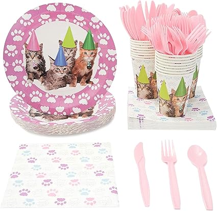 Fournitures De Fete Pour Chaton Sert 24 Comprend Assiettes Couteaux Cuilleres Fourchettes Tasses Et Serviettes Parfait Pour Les Fetes D Anniversaire Sur Le Theme Des Chatons Amazon Ca Sante Et Soins Personnels