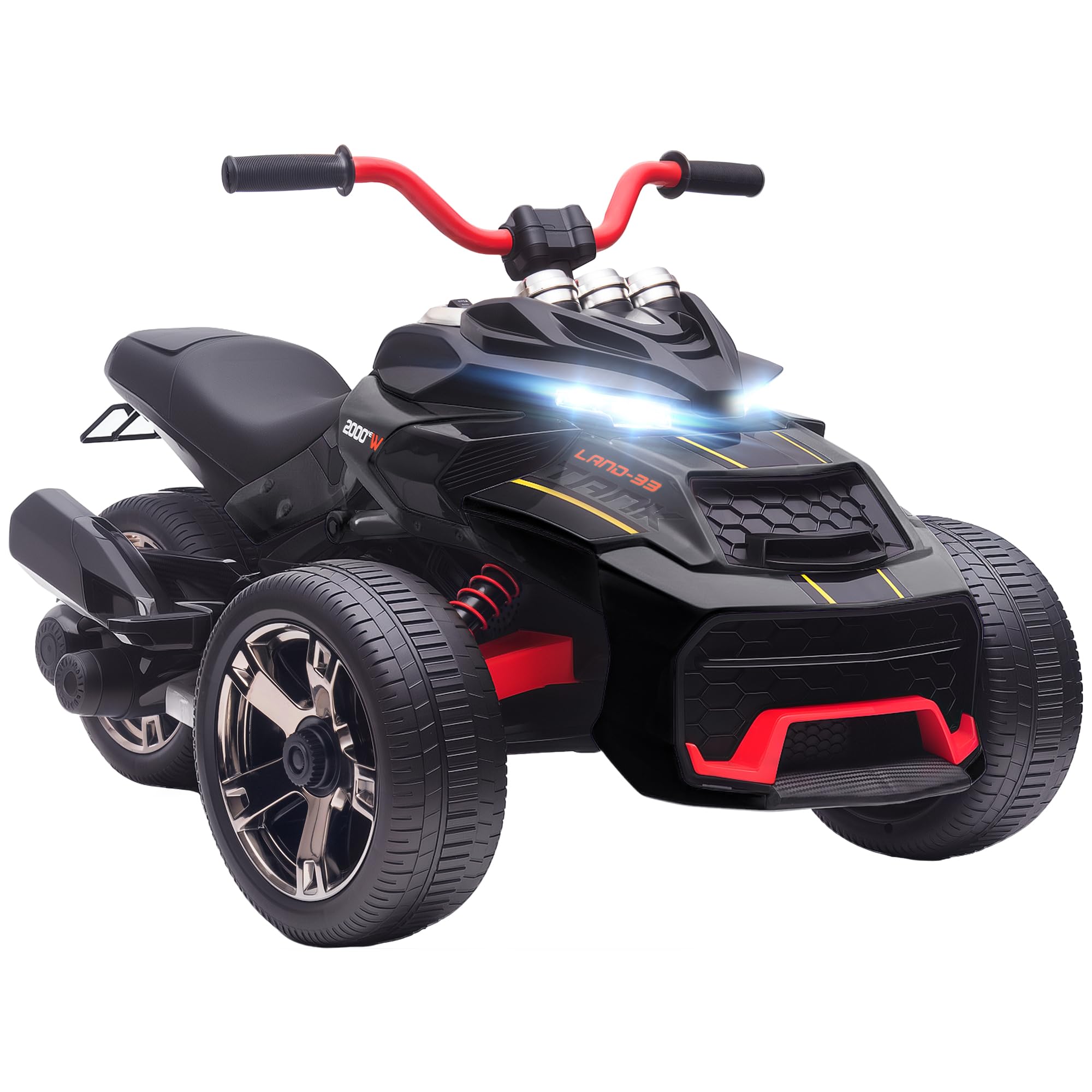 AIYAPLAY Quad électrique Enfants 12V, Design Tricycle inversé, Voiture électrique Enfants 2 Moteurs, Lecteur MP3, klaxon, 2 Vitesses, phares LED, Cadeau pour garçons et Filles âgés de 3 à 8 Ans, Noir