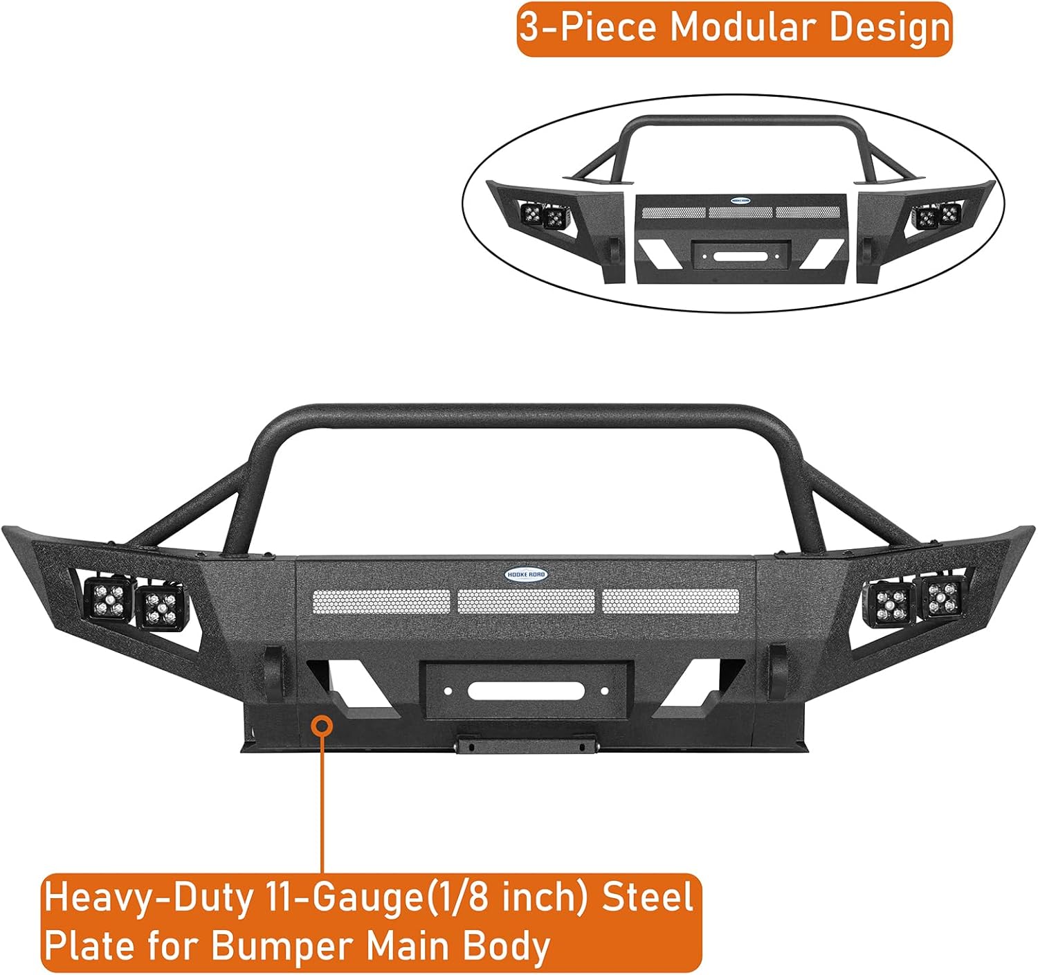 Hooke Road 05-11 Tacoma Front Bumper for Toyota Tacoma 2nd Gen 2005 2006 2007 2008 2009 2010 2011 Pickup, Rock Crawler Bumper w/Winch Plate, Skid Plate & D-ring Mounts