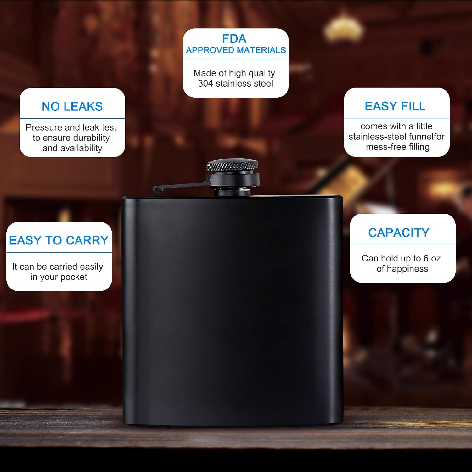 12 pcs 6 Oz Hip Flask for Liquor Matte Black Stainless Steel Leakproof with Funnel for Gift, Fishing, Camping,Hunting,Hiking,Wedding Party, Traveling
