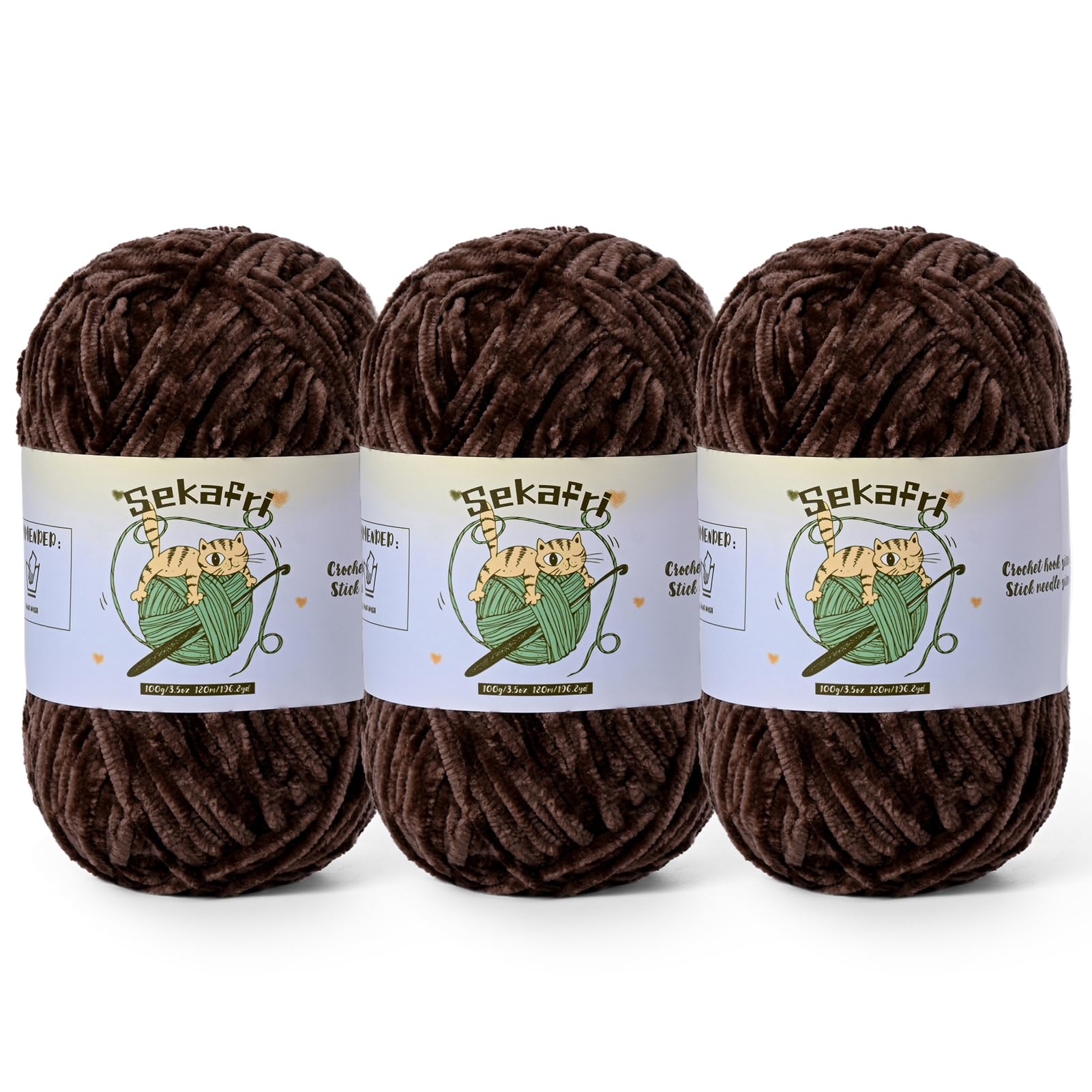 Fuzzy Chenille Yarn for Crocheting Amigurumi Crochet Yarn 3 Coffee