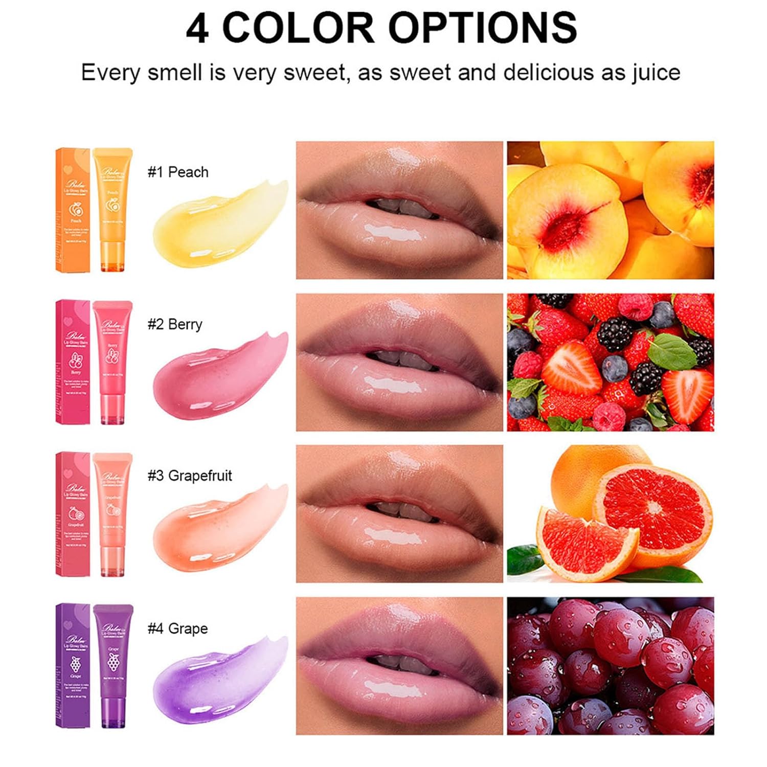 Lip Glowy Balm,4 Pack Fruit Glowy Lip Balm,Vitamin E Lip Glowy Balm Set Reduce Lip Lines, Enhance Lip Color,Moisturizing & Plump Quickly Replenishing Moisture and Relieving Dry Lips - Image 4