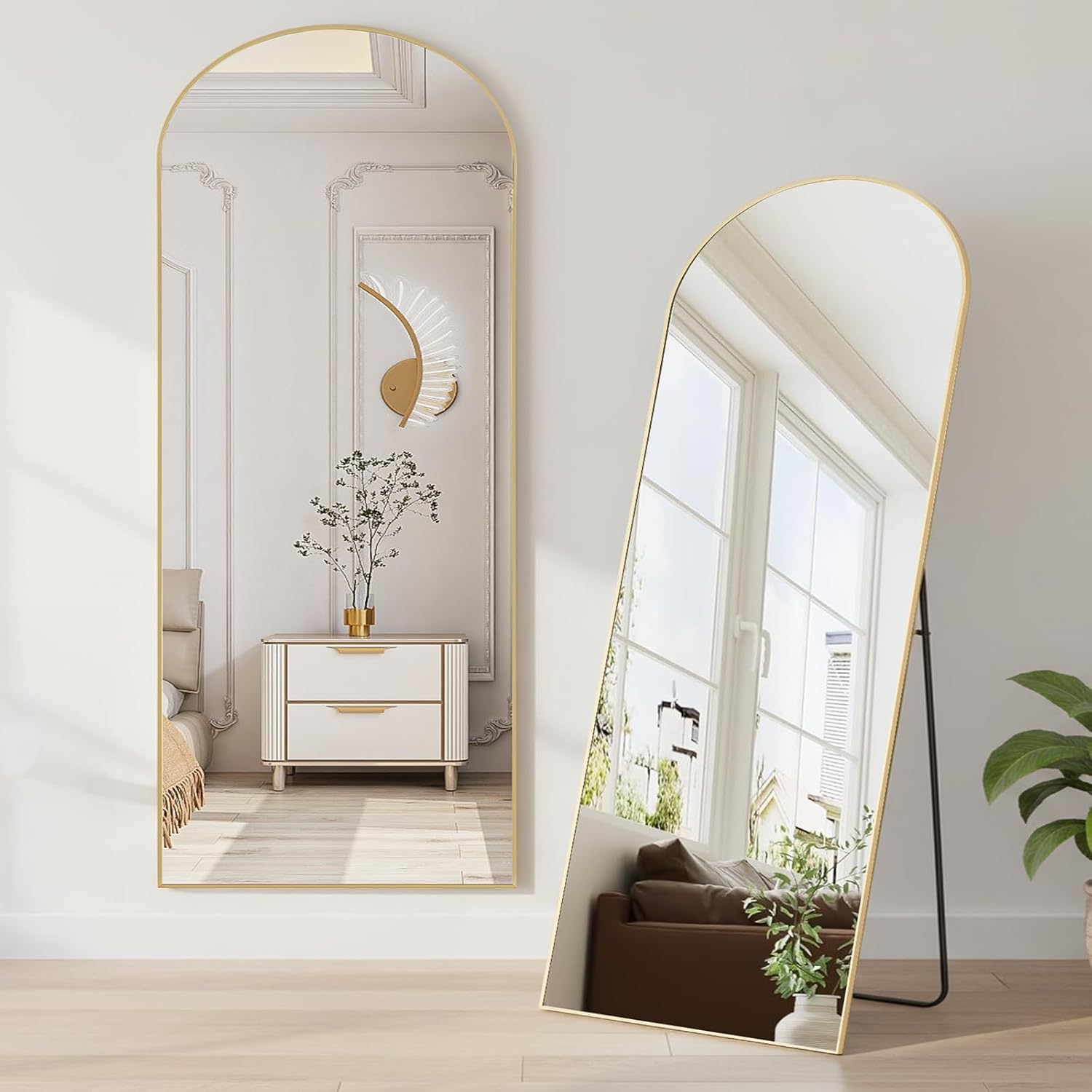 NEWBULIG 21"x56" Arched Mirror Full Length, Upgraded Body Wall Mirrors with Shatter-Proof Glass, Floor Standing Mirror with Aluminum Alloy Frame, Hanging or Leaning Home Wall Decor, Gold