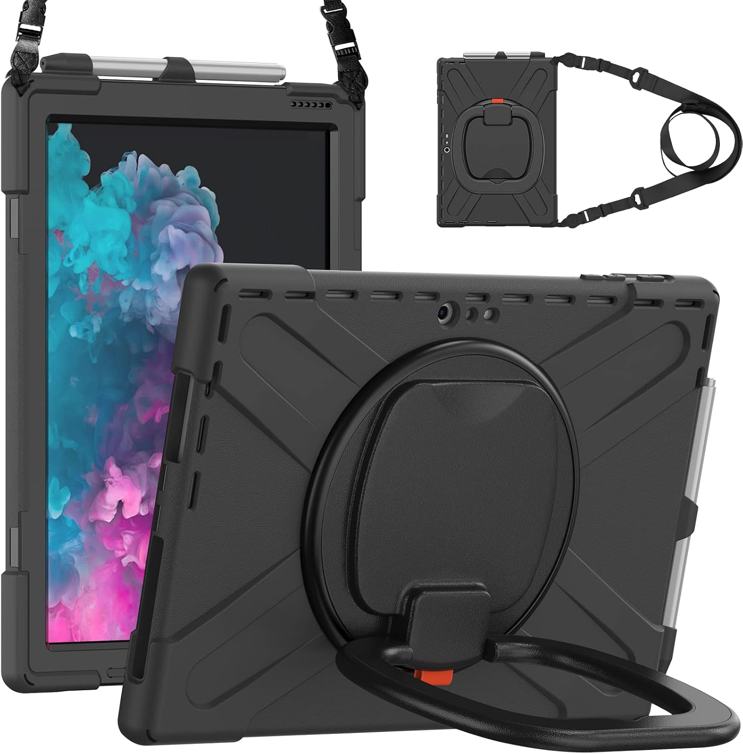 Rugged Protective Case Compatible with Microsoft Surface Pro 7 Plus, Surface Pro 7/6/5/4/3 12.3 Inch,Shockproof Cover with 360° Rotating Stand & Built-in Screen Protector
