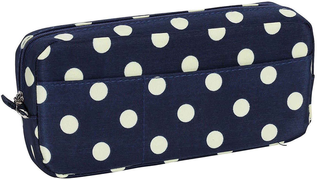 BLU MONACO Cute Makeup Brush Pouch - Blue with Cream Polka Dot Small Makeup Brush Bag for Women - Compact Cosmetic Brush Organizer and Travel Pouch - Toiletry Bag - Elegant Personal bag for Purse