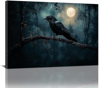 Gothic Canvas Wall Art Vintage Crow Wall Decor Pictures Black Raven Canvas Prints Dark Academia Paintings Animal Poster for Living Room Bedroom Bathroom Decor FramedPicture-2,12L x 18W