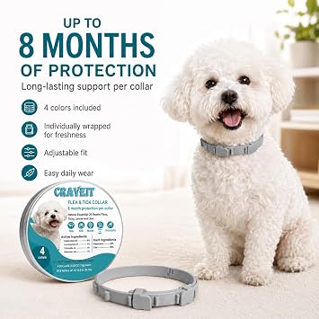 Craveit Flea and Tick Collar for Dogs, 4 Pack, Small Dogs Under 18 lbs