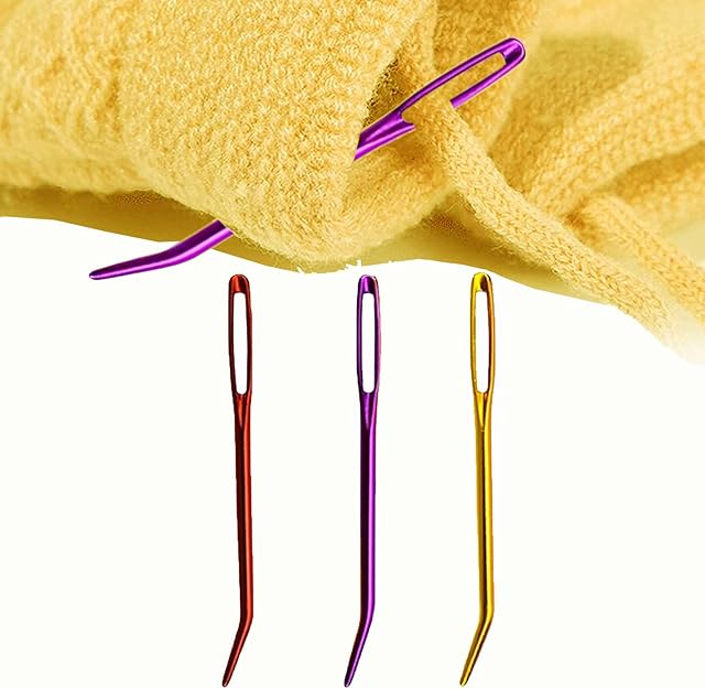 3Pcs Wool Needles for Sewing up Knitting, Bent Yarn Needles Tapestry Needles for Wool Sewing Needles for Wool Aluminum Large-Eye Blunt for Crocheting Macrame Needle for Hand Stitch DIY Crafts