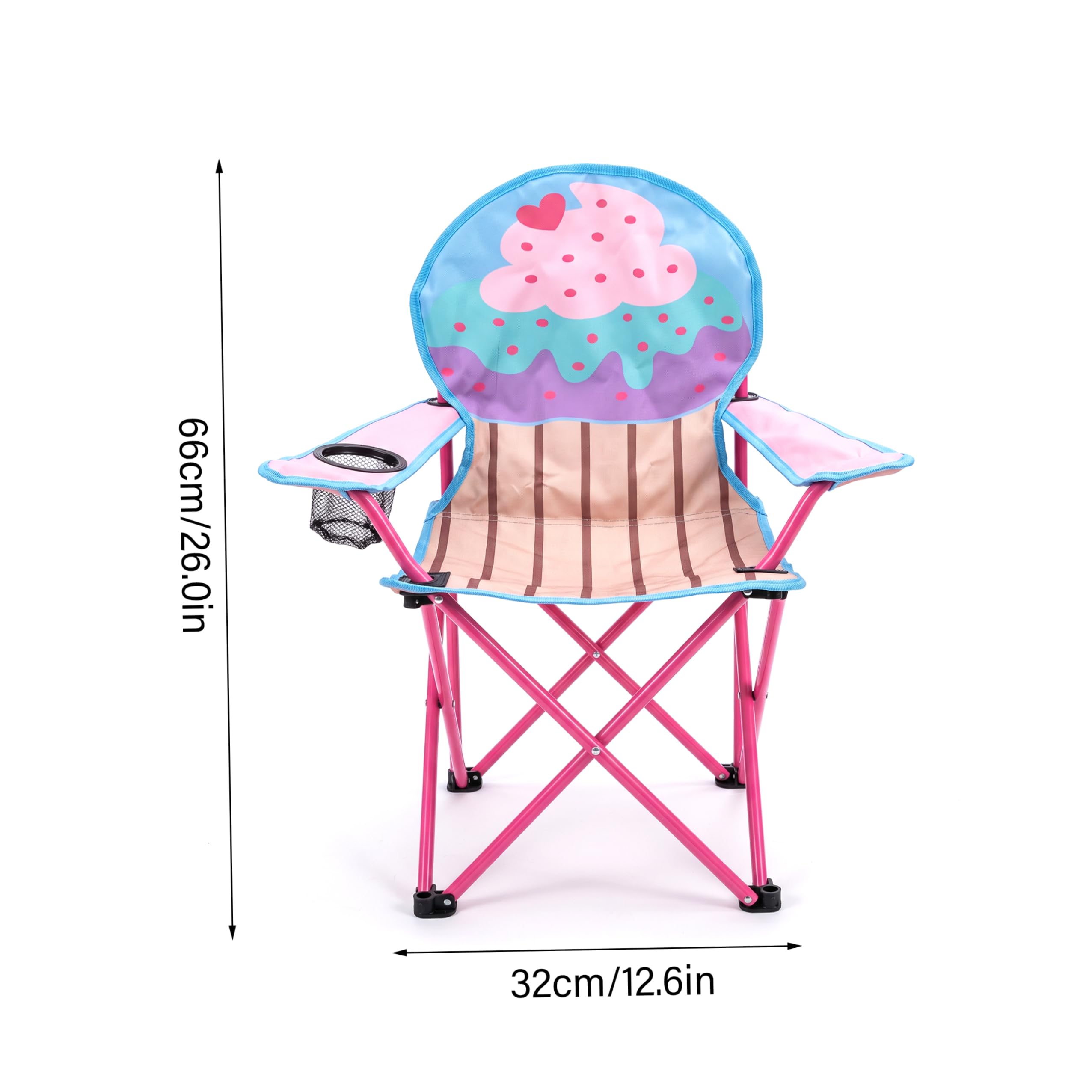 Silla de camping para niños | Silla de campamento para niños, tela Oxford 600D plegable para acampar, sillas portátiles para exteriores con patrón de helado y pastel para pequeños con portavaso