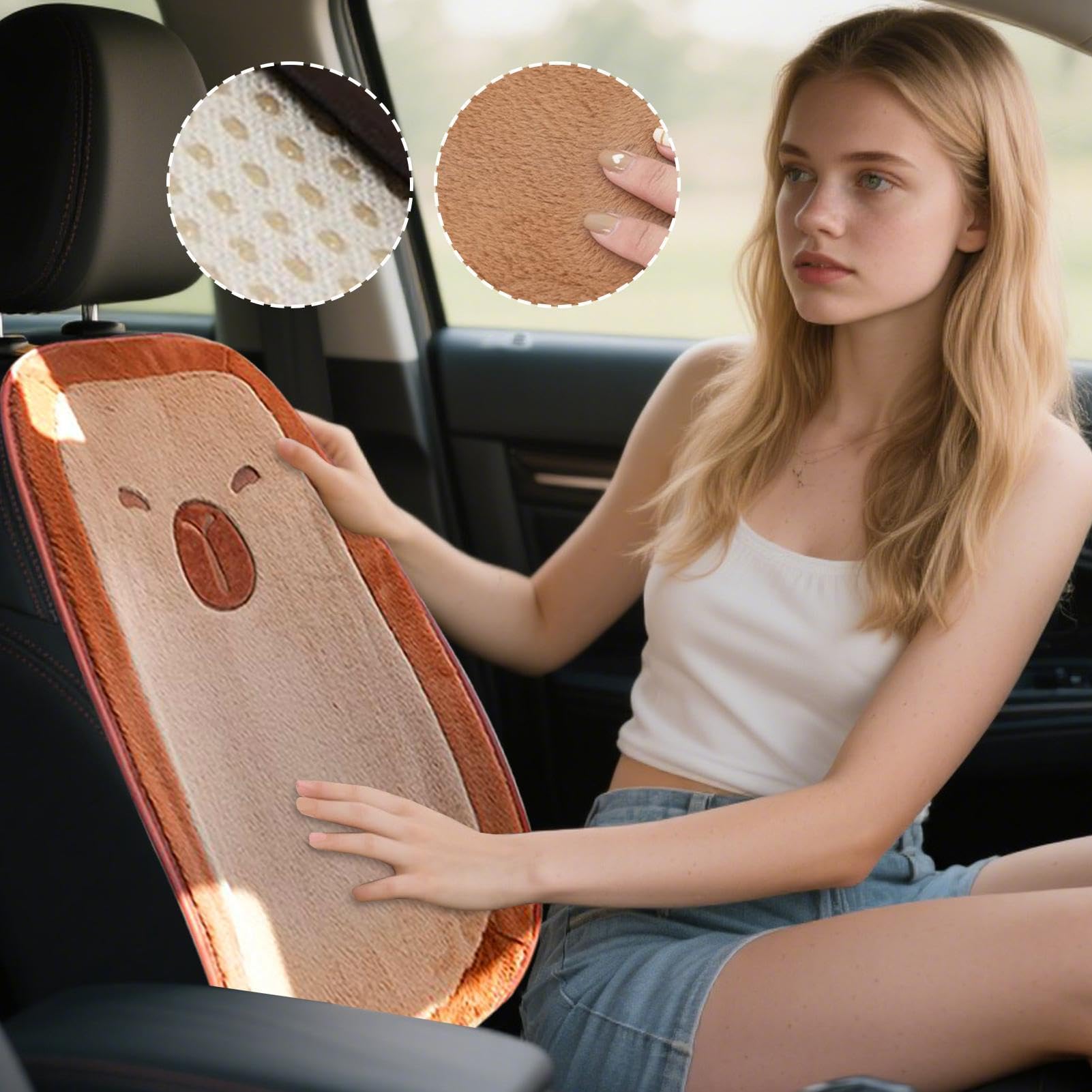 Automotiveseats - Capyybara - Protector de asiento de coche de felpa, cómodo cojín para silla | Cojín de asiento para conducir coches