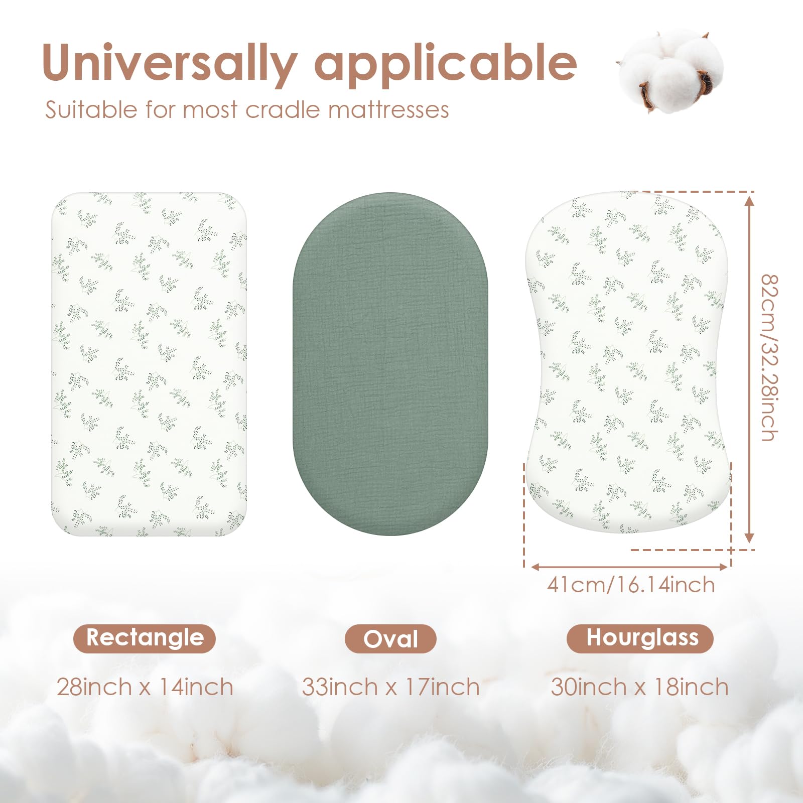 2 Pack Moses Basket Fitted Sheets, Breathable Newborn Pram Sheet, Washable Muslin Bassinet Sheet - Image 4