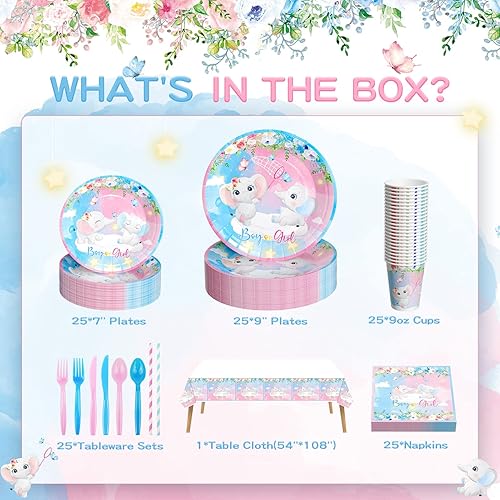 Miniatura 3 de 201 piezas de vajilla para fiesta de revelación de género para 25 invitados, juego de vajilla para fiesta de baby shower, platos de fiesta de