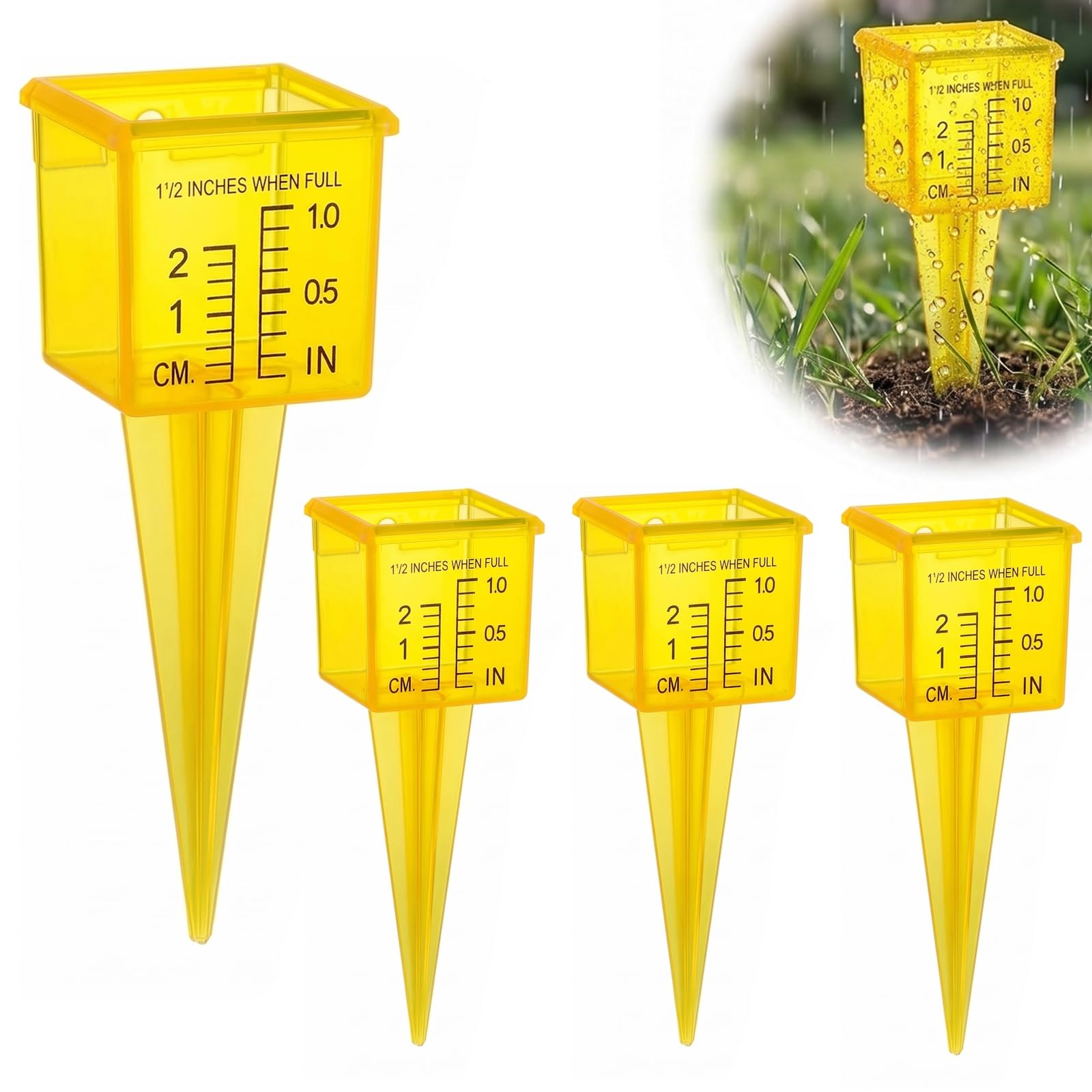 Angoily 4pcs Plastic Rain Gauge Outdoor Sprinkler Gauge Square Water Tube Rainfall Measuring Tools for Garden Outdoor Backyard 1.5 Inch