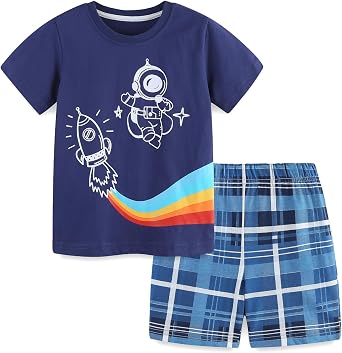 Boys Shorts Set Summer Outfits for Kids Short Sleeve Tshirts Toddler Cartoon Cotton Clothing Set 3-7T