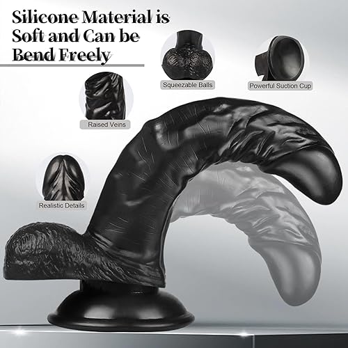 Miniatura 3 de La varita clásica realista de silicona negra multiusos con ventosa, herramientas indispensables para una noche inolvidable de 8 pulgadas, material