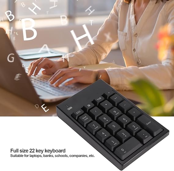 Wireless Numeric Keypad, 22 Keys 2.4GHz Portable USB Number Pad for Laptop Desktop PC Notebook Black