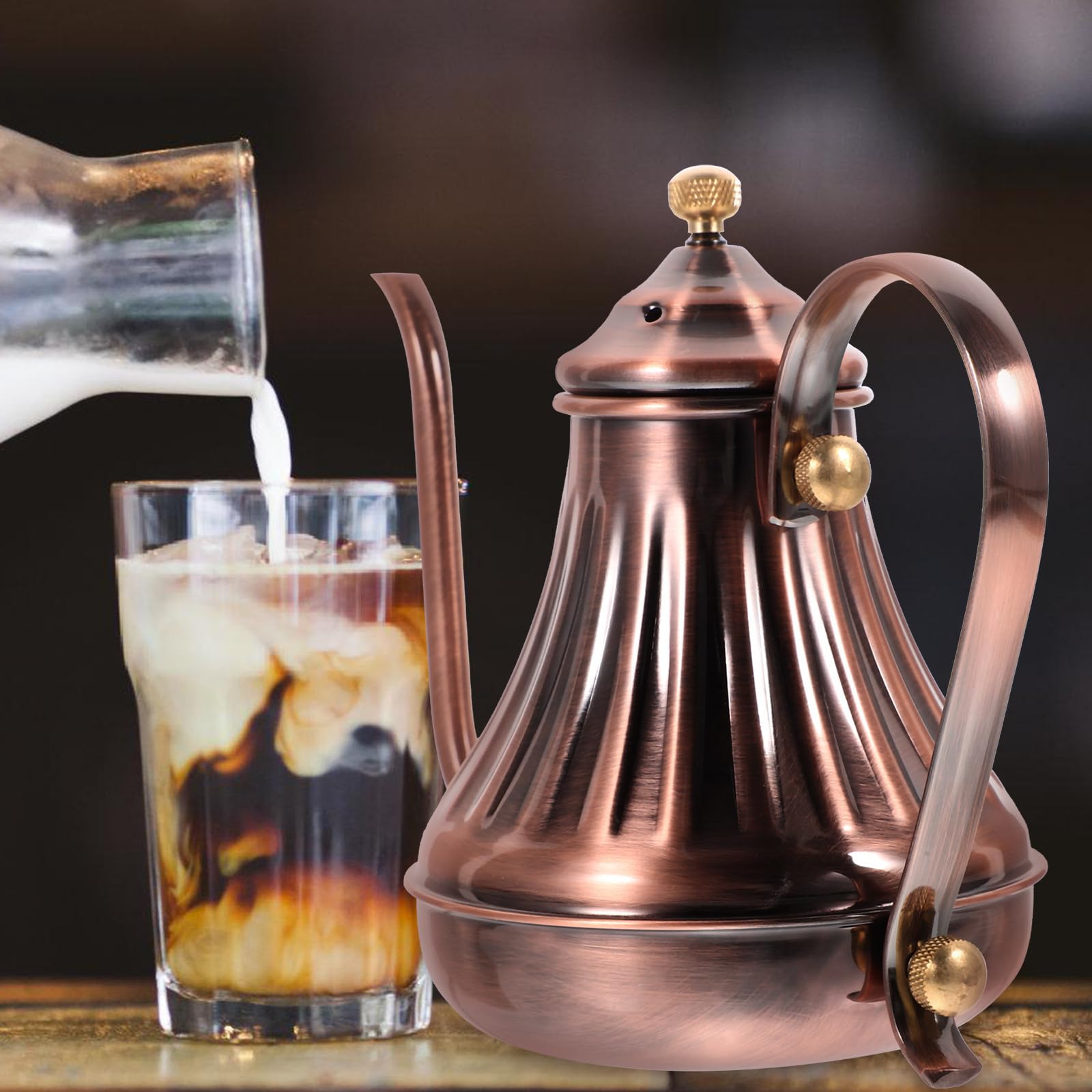 Tetera de Acero Inoxidable Boquilla Larga y Tapa para Café