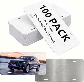 100팩 승화 번호판 블랭크, 15.2 x 30.5 x 0.65mm 금속 알루미늄 열 열 전달 번호판 블랭크 DIY 사진용, 맞춤형 디자인, 화이트 | Metal Aluminum, Heat Thermal Transfer, For DIY Picture, Custom Design