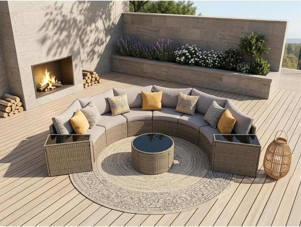 Outdoor Patio Furniture Half-Moon Sectional Round Patio Furniture Set Sofa