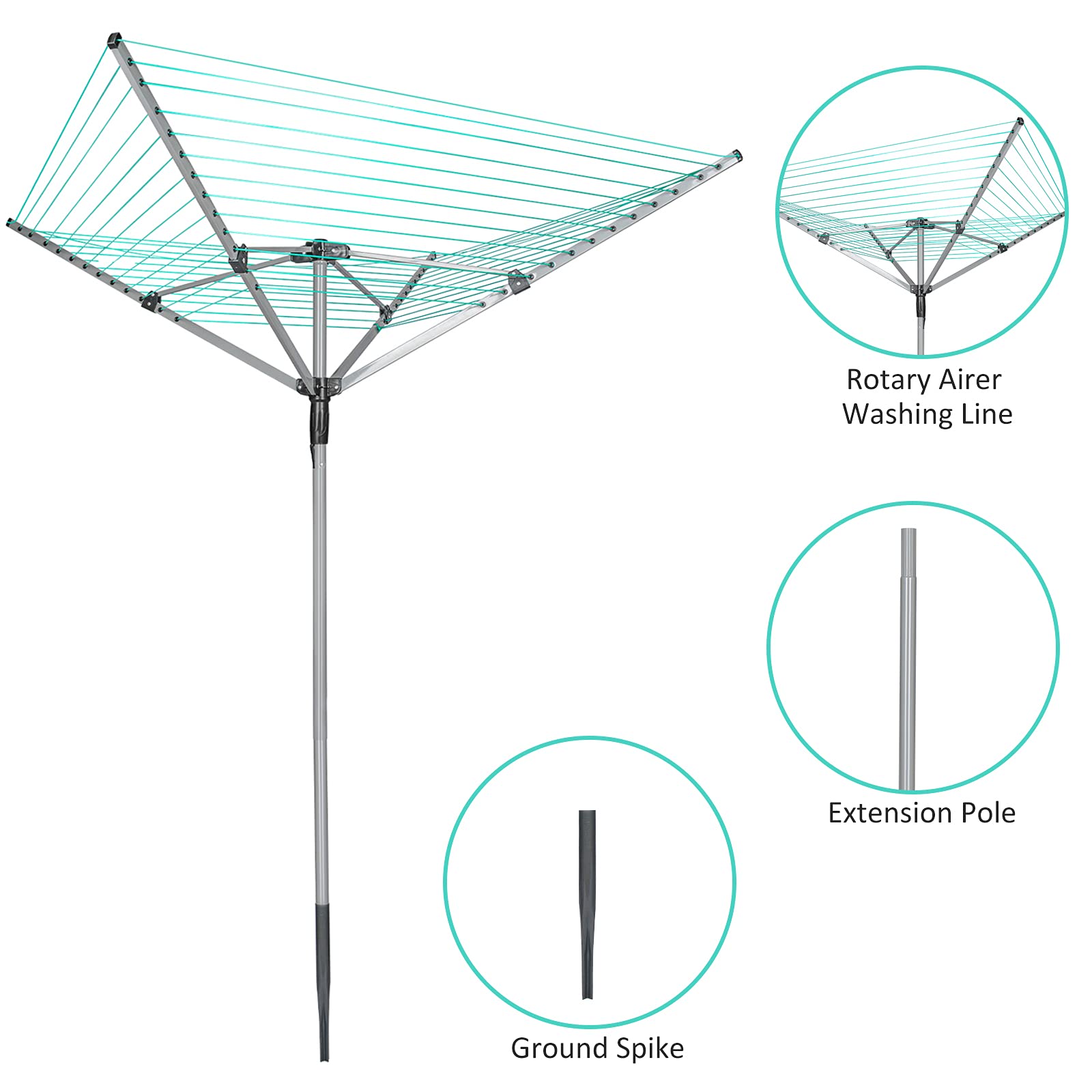 Innotic Tendedero Rotary 50m secador Tendederos Cuerdas resisitentes a los Rayos UV para Exterior Jardín Camping, Brazos, 50 m