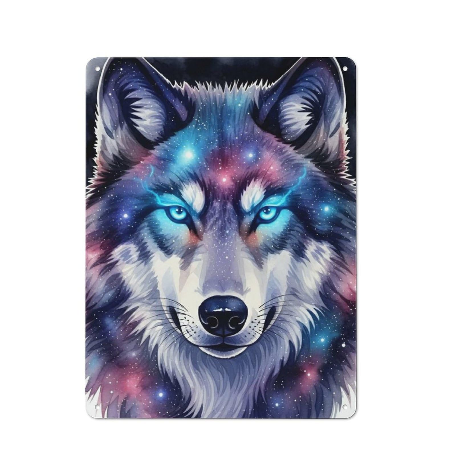 Junmoney Style-23 Vintage Tin Sign 40X30cm With Cosmic Wolf Portrait For Home Bar Wall, Metal Sign Decor For Home Bars And Entertaining Spaces