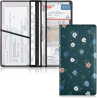 Bolaz Little Flower Navy Car Registration and Insurance Holder Leather Vehicle Document Glove Box Organizer for License Cards Accessories Women
