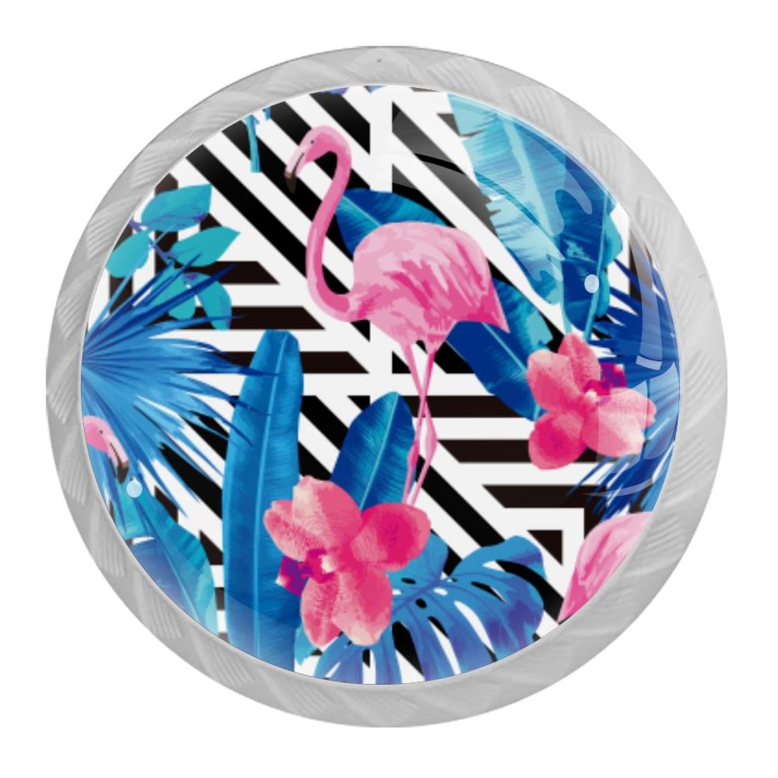 Tqmspg Multi15 4 Pieces Drawer Pulls Pink Flamingo Tropical Leaf Door Knobs Dresser Handles For Kitchen Wardrobe Cupboard Hardware Furniture