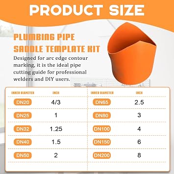 10 Pack Pipe Saddle Template, Precision Pipe Saddle Template Cutting Guide, Accurate Arc Edge Contour Cut Guides for DIY Users (DN20mm - DN200mm)