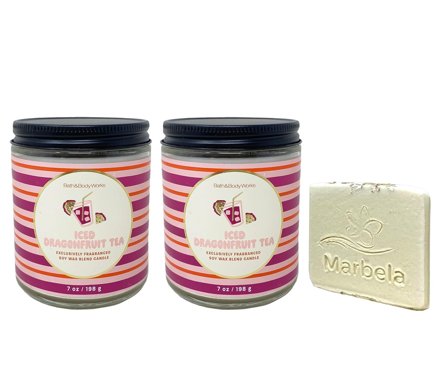 Bath & Body Works Iced Dragonfruit Tea 2 Piece Single Wick Candle Set with a Natural Oats Sample Soap
